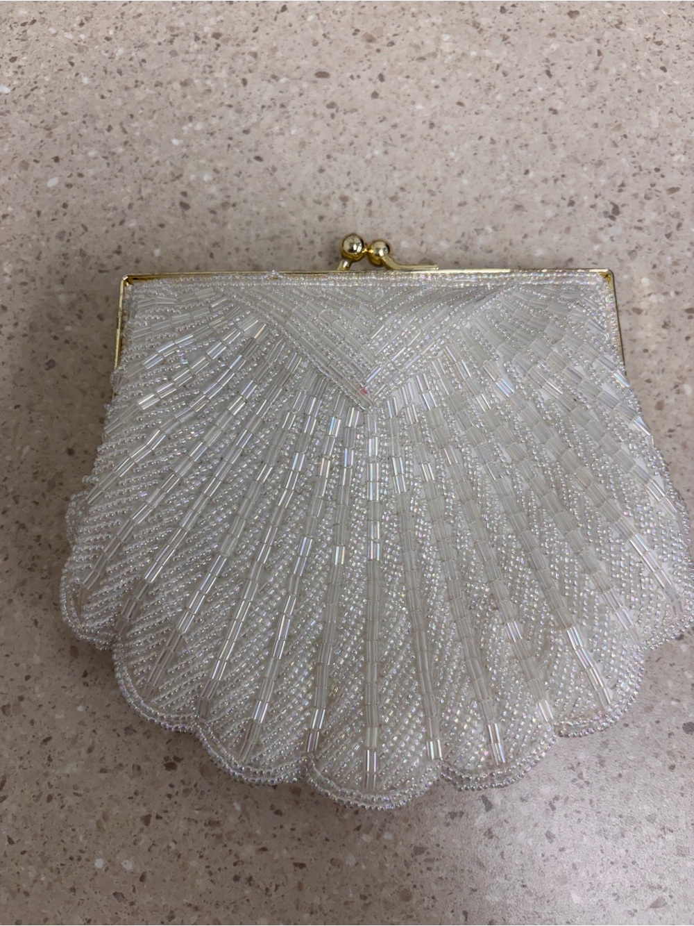Elegant White Beaded Shell Evening Clutch Lil Mermaid by Carlo Fellini